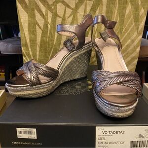 Vince Camuto Metallic Tadeta 2 Wedge Espadrille Sandals in Taupe